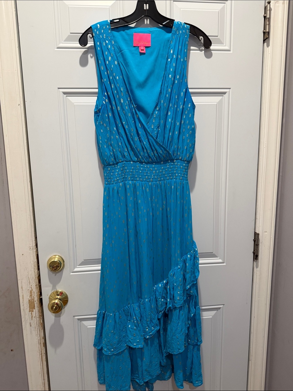 Lilly Pulitzer Turquoise Maxi Dress with Gold Dot Accents